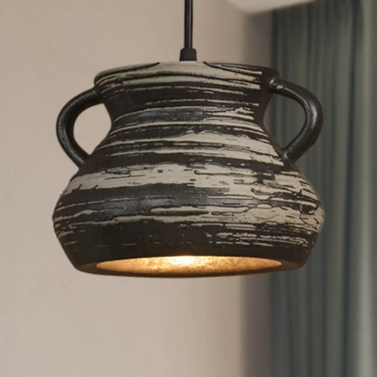 Industrial Ceramic Pendant Light In Grey For Restaurant With Barrel/Bell/Urn Shade / Urn