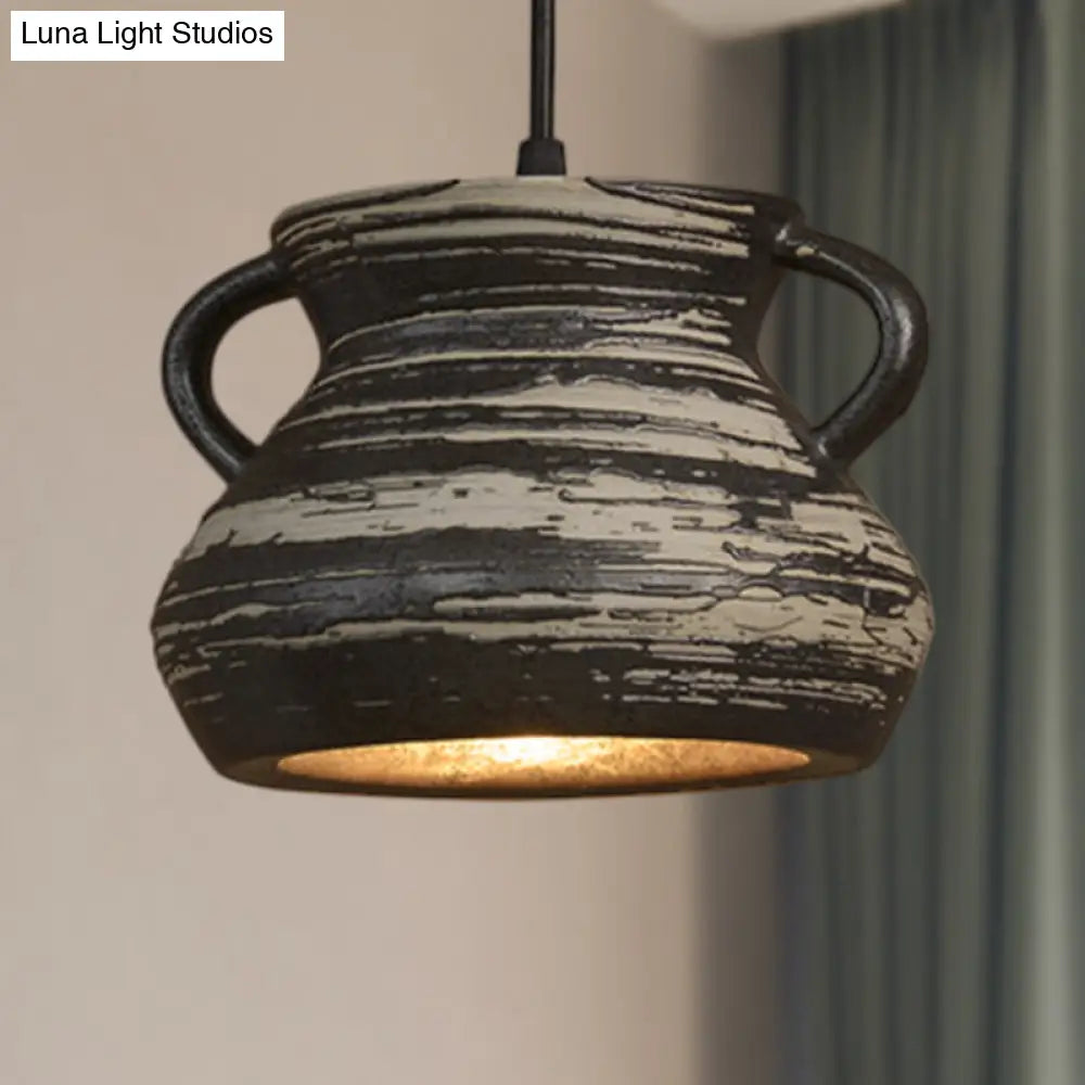 Industrial Ceramic Pendant Light: Barrel/Bell/Urn Shade Grey - Perfect For Restaurants 1 Light