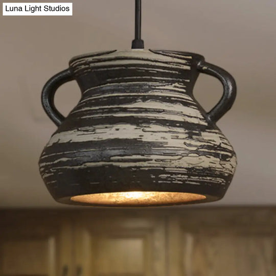 Industrial Ceramic Pendant Light: Barrel/Bell/Urn Shade Grey - Perfect For Restaurants 1 Light