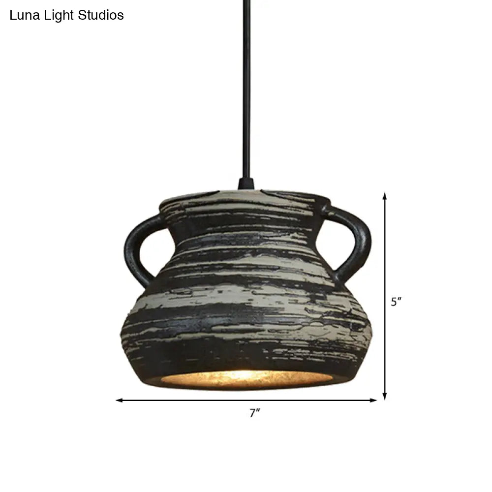 Industrial Ceramic Pendant Light In Grey For Restaurant With Barrel/Bell/Urn Shade