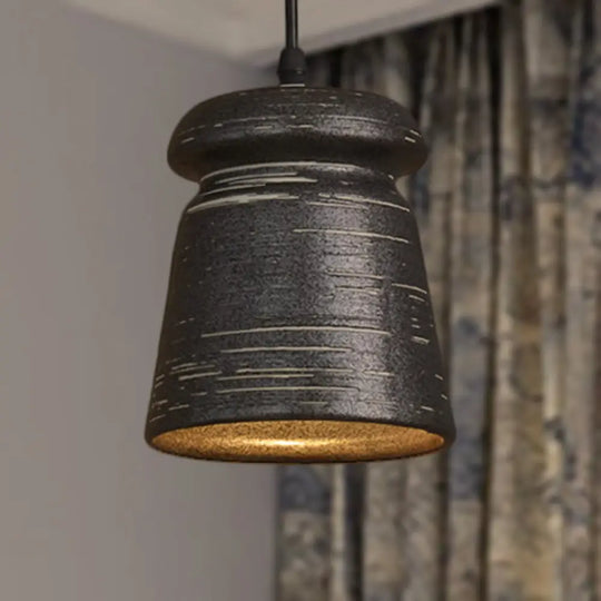 Industrial Ceramic Pendant Light In Grey For Restaurant With Barrel/Bell/Urn Shade / Barrel