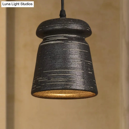 Industrial Ceramic Pendant Light In Grey For Restaurant With Barrel/Bell/Urn Shade