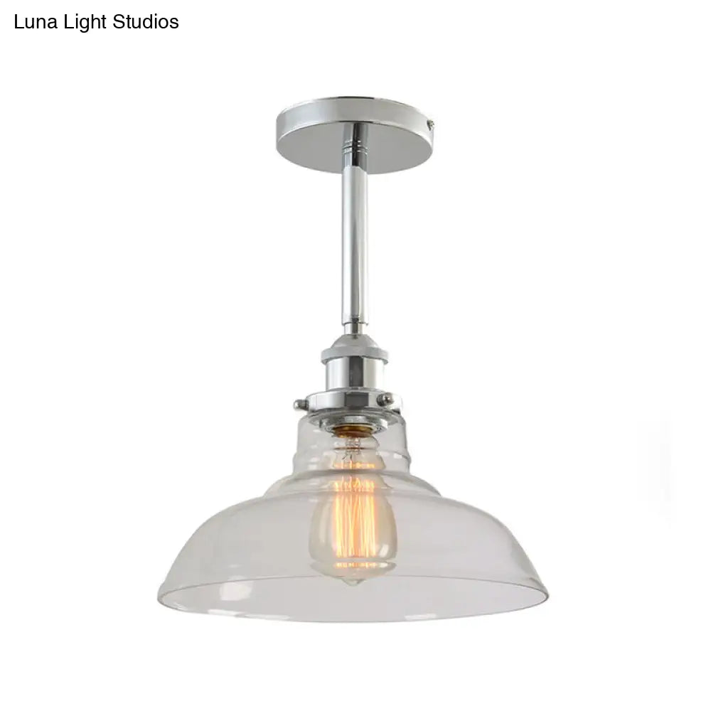 Stylish Clear Glass Barn Pendant Light With Chrome Finish Ideal For Restaurants