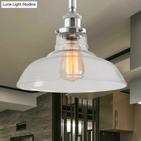 Stylish Clear Glass Barn Pendant Light With Chrome Finish Ideal For Restaurants