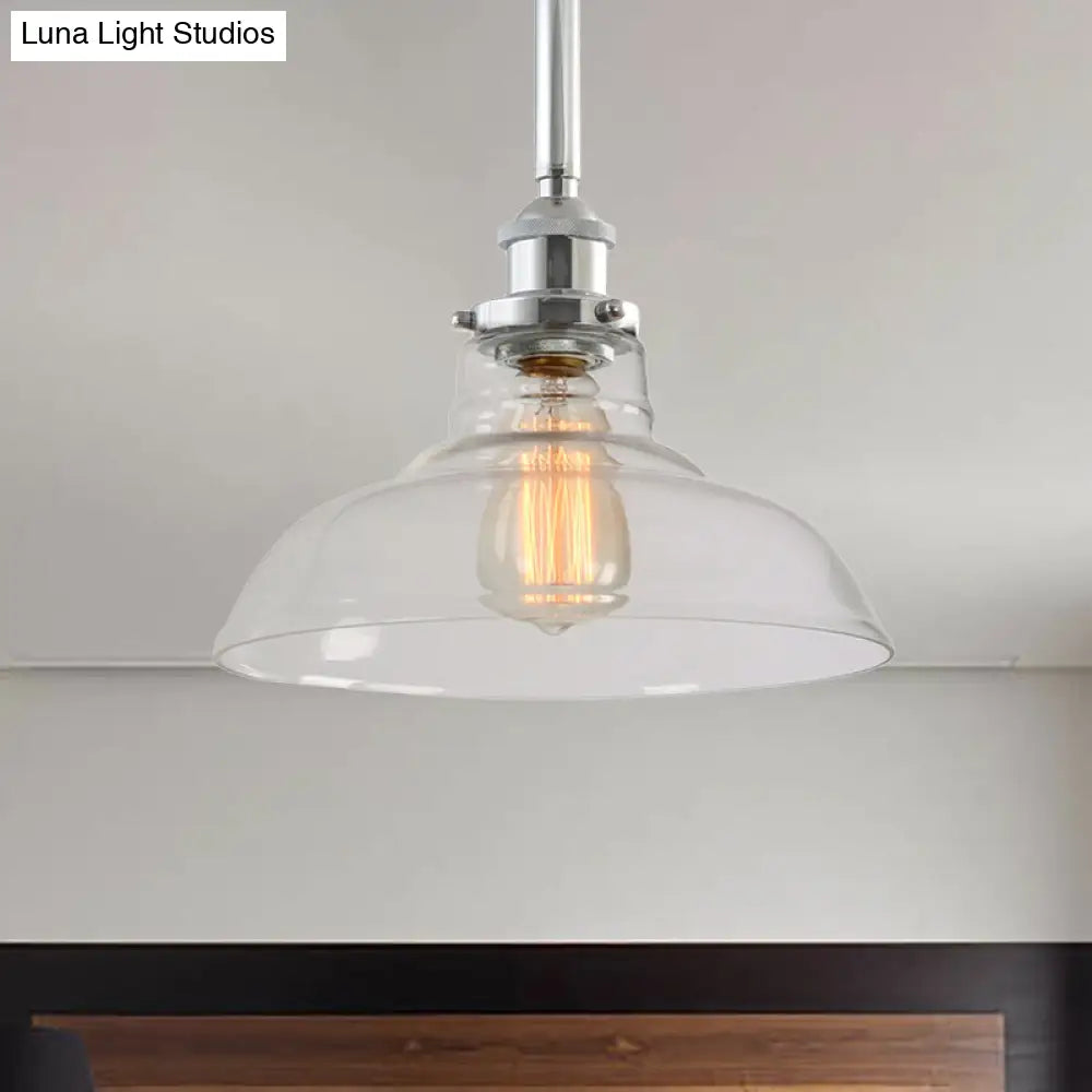 Stylish Clear Glass Barn Pendant Light With Chrome Finish Ideal For Restaurants