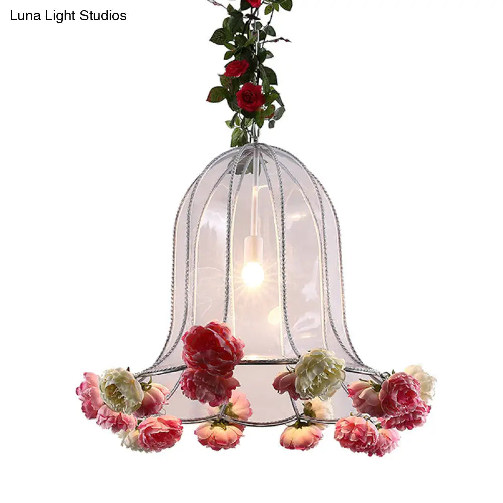 Industrial Chrome Bell Pendant Light Fixture - 16/23.5 Width 1 Bulb Metal Led With Rose Decor For