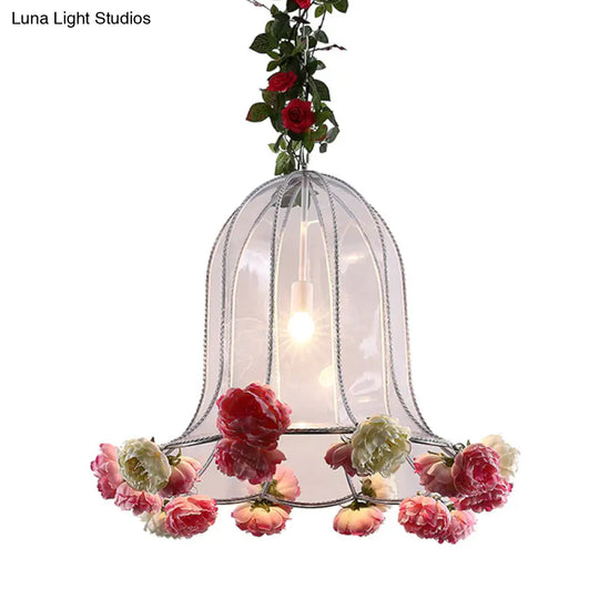 Industrial Chrome Bell Pendant Light Fixture - 16/23.5 Width 1 Bulb Metal Led With Rose Decor For