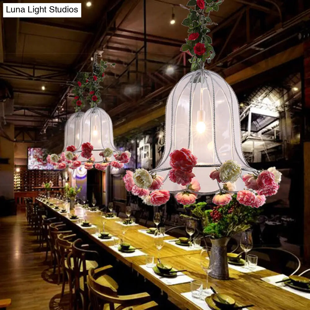 Industrial Chrome Bell Pendant Light Fixture - 16/23.5 Width 1 Bulb Metal Led With Rose Decor For