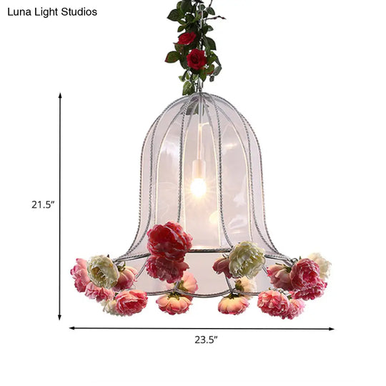 Industrial Chrome Bell Pendant Light Fixture - 16/23.5 Width 1 Bulb Metal Led With Rose Decor For