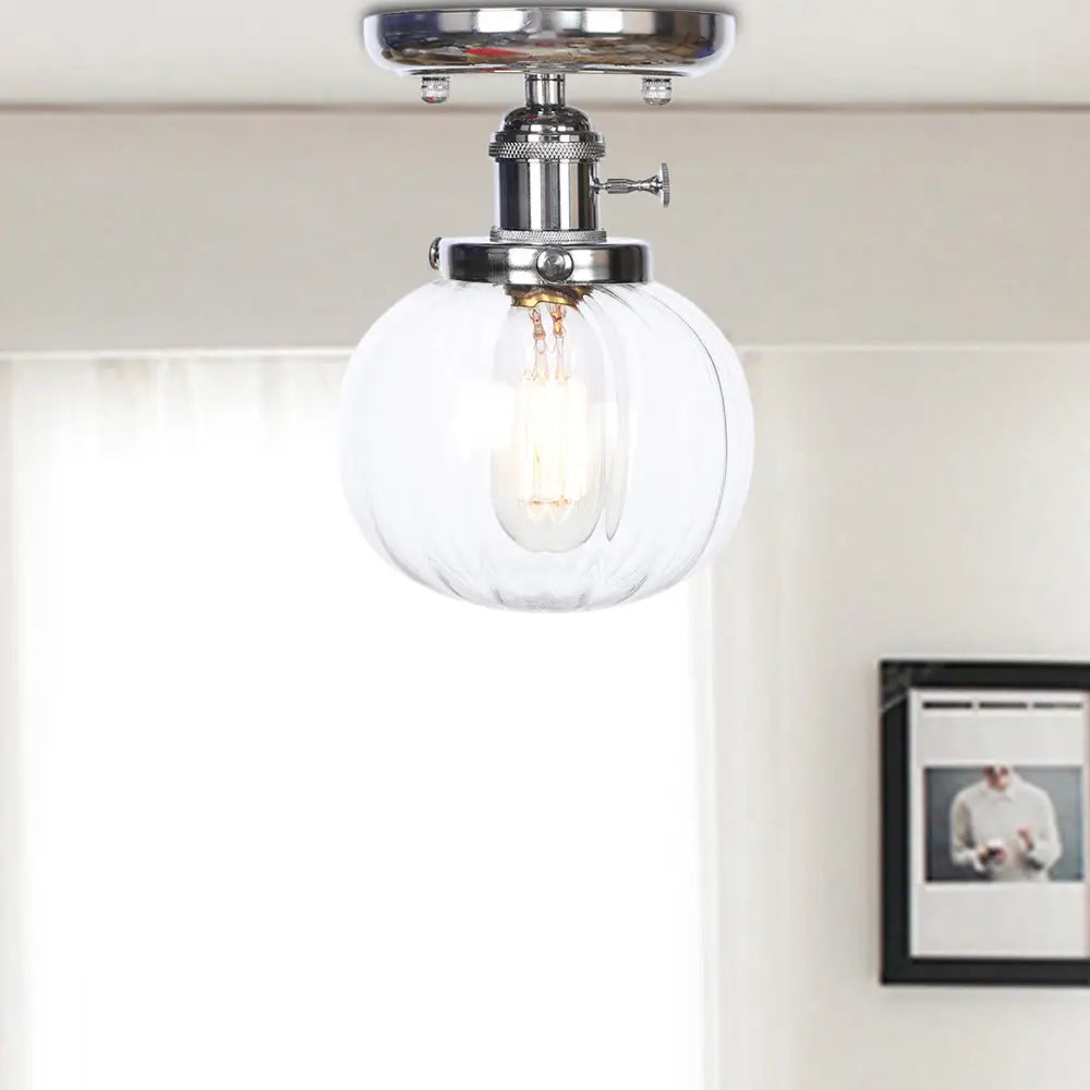 Industrial Chrome Ceiling Mount Light With Clear/Amber Glass Globe For Dining Room Clear / Round