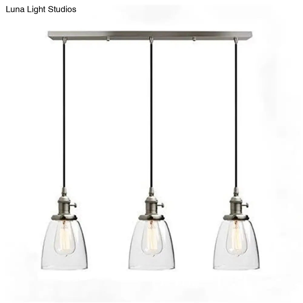 Industrial Chrome Multi Pendant Light With Clear Glass - 3 Lights For Dining Room Linear Canopy