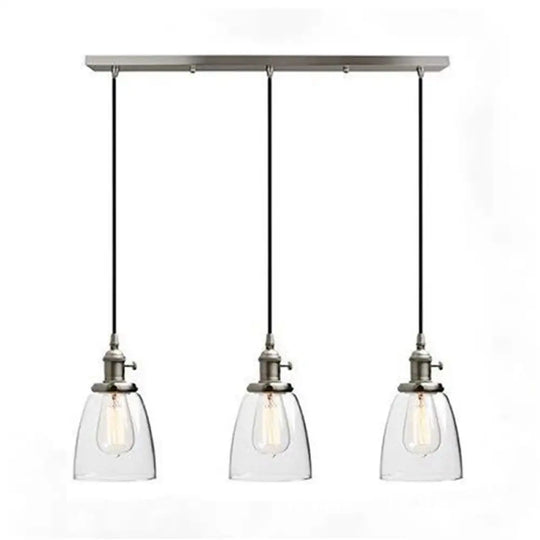 Industrial Chrome Pendant Light With 3 Clear Glass Lights - Modern Dining Room Hanging Lamp