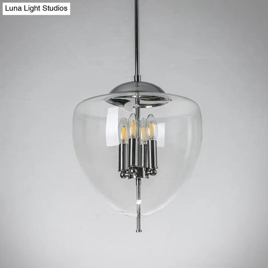 Industrial Chrome Pinecone Pendant Chandelier - Clear/Smoke Gray Glass 4 Lights Restaurant Hanging