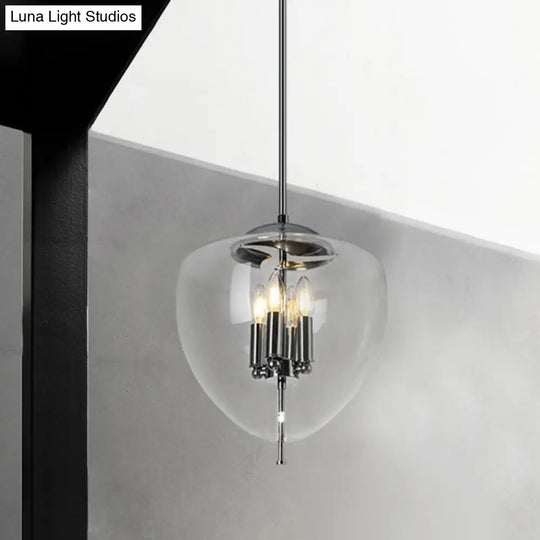 Industrial Chrome Pinecone Pendant Chandelier - Clear/Smoke Gray Glass 4-Light Hanging Lamp Kit For