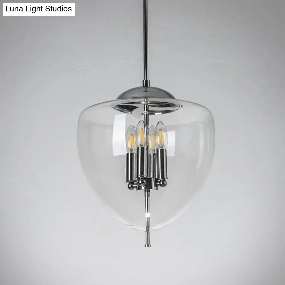 Industrial Chrome Pinecone Pendant Chandelier - Clear/Smoke Gray Glass 4-Light Hanging Lamp Kit For