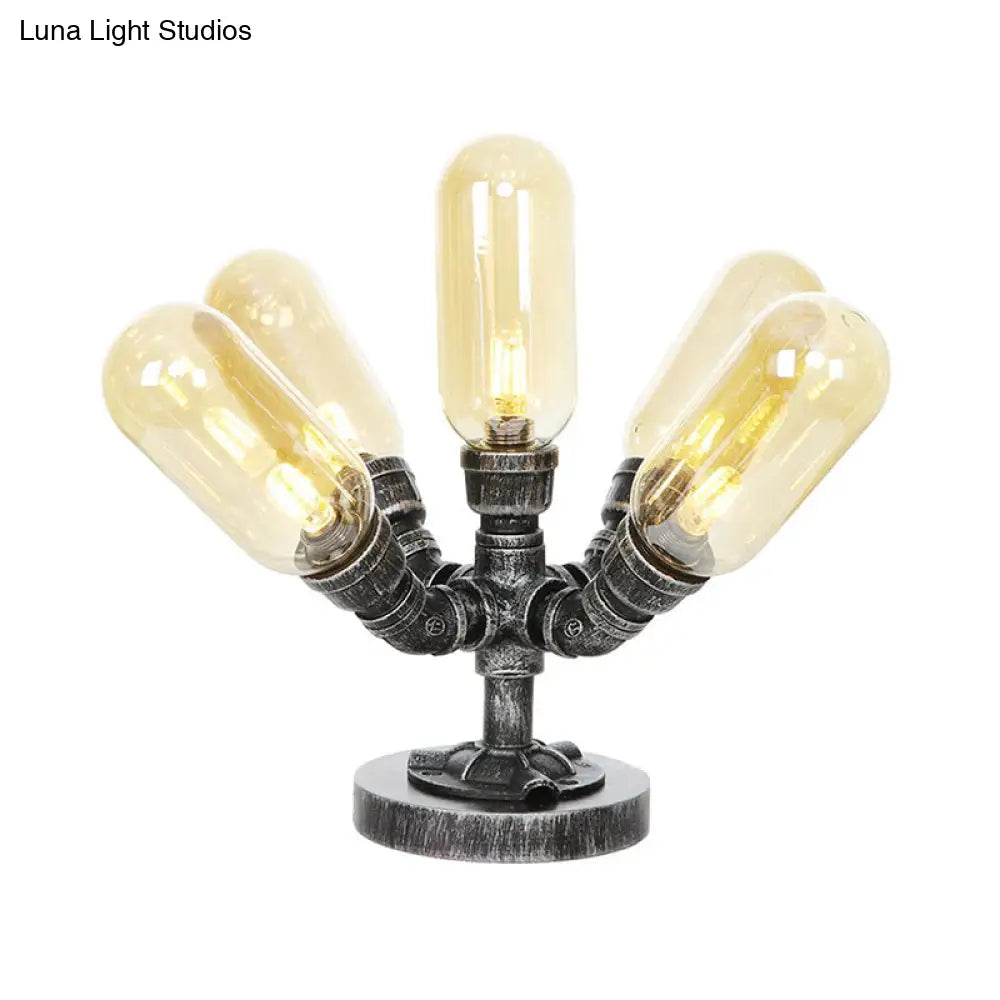 Industrial Clear/Amber Glass Night Lamp - 1/4/5-Bulb Capsule Shade Table Lighting For Bedroom