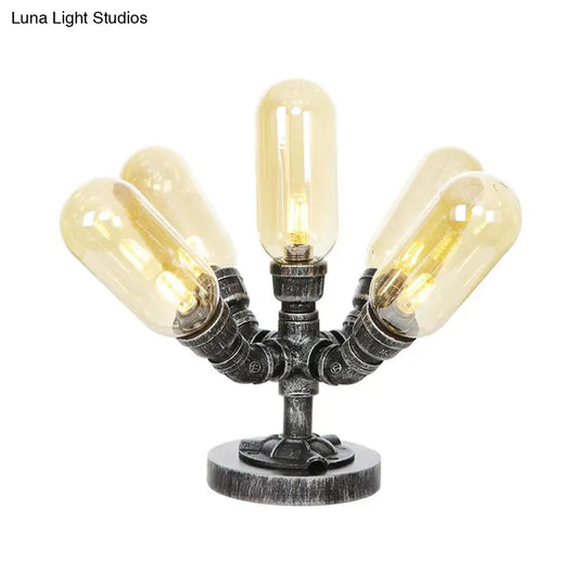 Industrial Clear/Amber Glass Night Lamp - 1/4/5-Bulb Capsule Shade Table Lighting For Bedroom