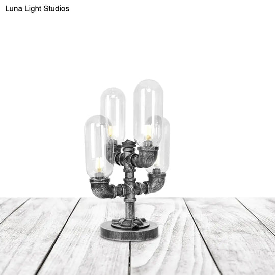 Industrial Clear/Amber Glass Night Lamp - 1/4/5-Bulb Capsule Shade Table Lighting For Bedroom