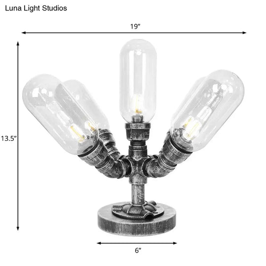 Industrial Clear/Amber Glass Night Lamp - 1/4/5-Bulb Capsule Shade Table Lighting For Bedroom