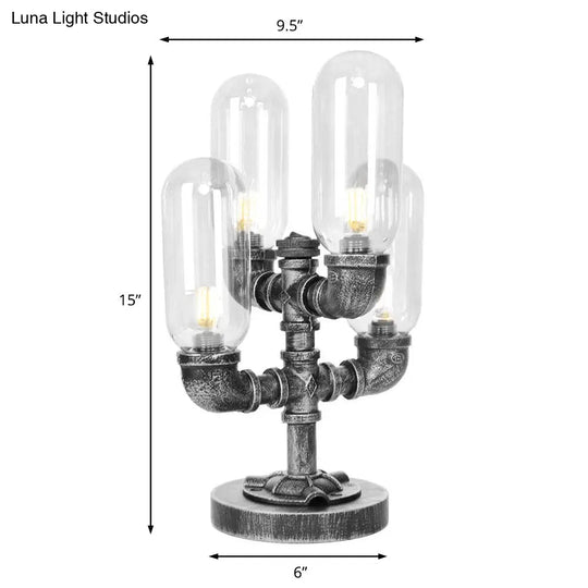 Industrial Clear/Amber Glass Night Lamp - 1/4/5-Bulb Capsule Shade Table Lighting For Bedroom