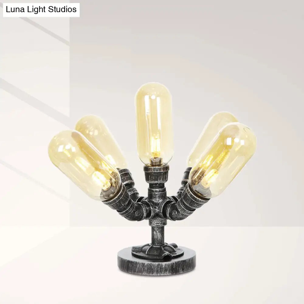 Industrial Clear/Amber Glass Night Lamp - 1/4/5-Bulb Capsule Shade Table Lighting For Bedroom