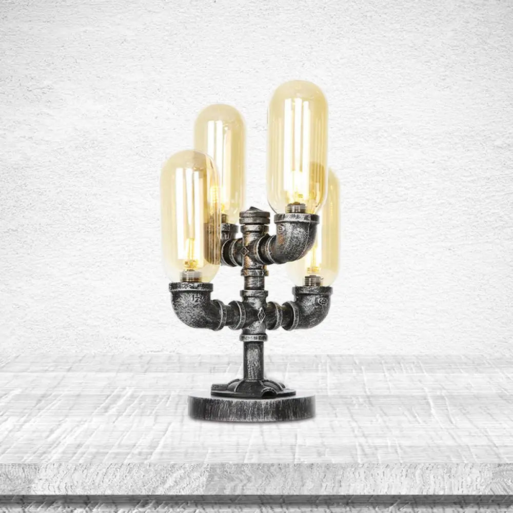 Industrial Clear/Amber Glass Night Lamp - 1/4/5-Bulb Capsule Shade Table Lighting For Bedroom Amber