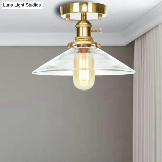 Industrial 1-Light Ceiling Fixture With Clear/Amber Glass Shade - Semi Flush Mount For Living Room