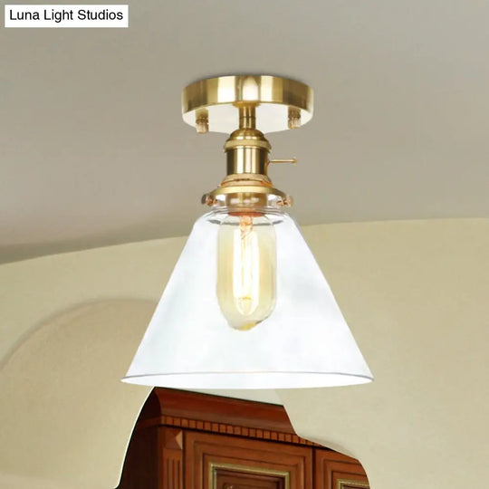 Industrial Clear/Amber Glass Semi Flush Ceiling Light Fixture For Living Room