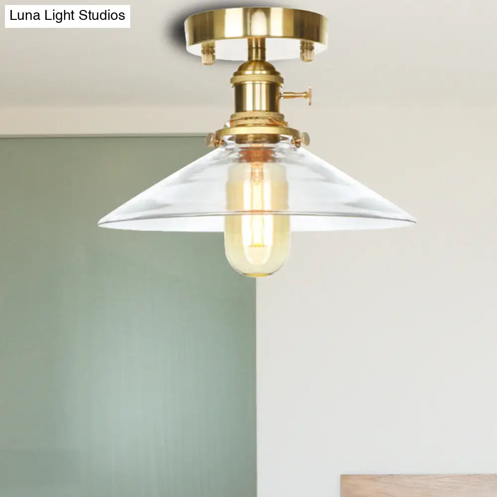 Industrial 1-Light Ceiling Fixture With Clear/Amber Glass Shade - Semi Flush Mount For Living Room