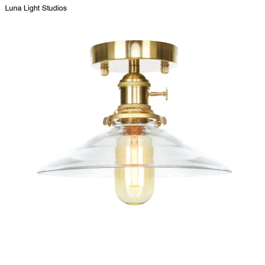 Industrial Clear/Amber Glass Semi Flush Ceiling Light Fixture For Living Room