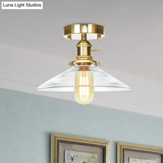 Industrial Clear/Amber Glass Semi Flush Ceiling Light Fixture For Living Room