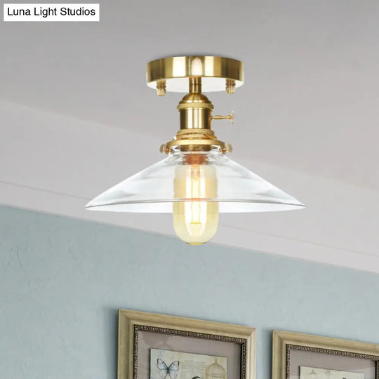 Industrial 1-Light Ceiling Fixture With Clear/Amber Glass Shade - Semi Flush Mount For Living Room