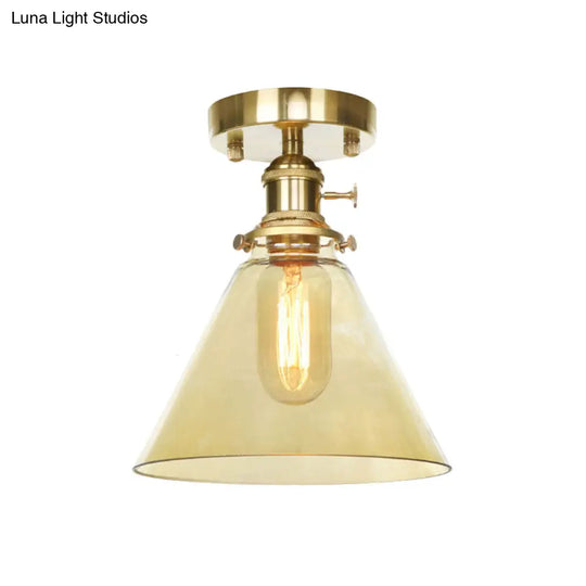 Industrial 1-Light Ceiling Fixture With Clear/Amber Glass Shade - Semi Flush Mount For Living Room