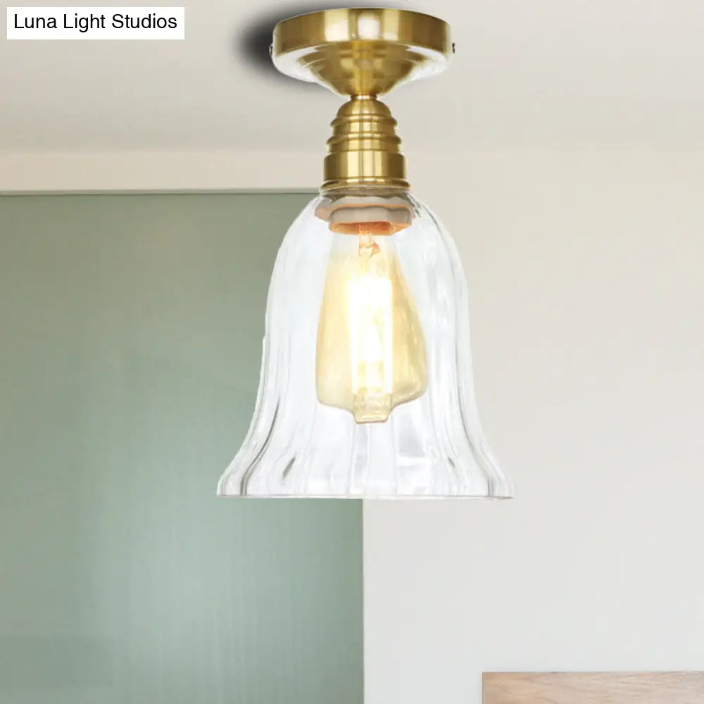 Industrial 1-Light Ceiling Fixture With Clear/Amber Glass Shade - Semi Flush Mount For Living Room