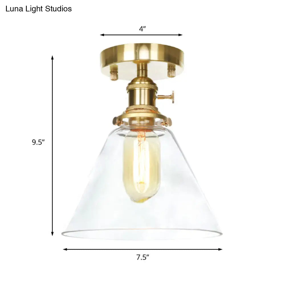 Industrial 1-Light Ceiling Fixture With Clear/Amber Glass Shade - Semi Flush Mount For Living Room