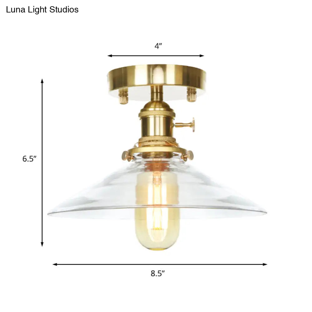 Industrial Clear/Amber Glass Semi Flush Ceiling Light Fixture For Living Room