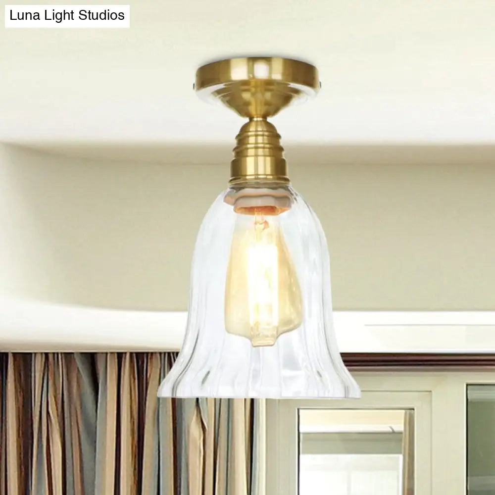 Industrial Clear/Amber Glass Semi Flush Ceiling Light Fixture For Living Room