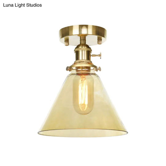 Industrial Clear/Amber Glass Semi Flush Ceiling Light Fixture For Living Room