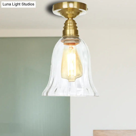 Industrial Clear/Amber Glass Semi Flush Ceiling Light Fixture For Living Room