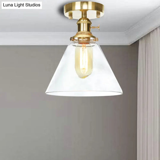 Industrial 1-Light Ceiling Fixture With Clear/Amber Glass Shade - Semi Flush Mount For Living Room