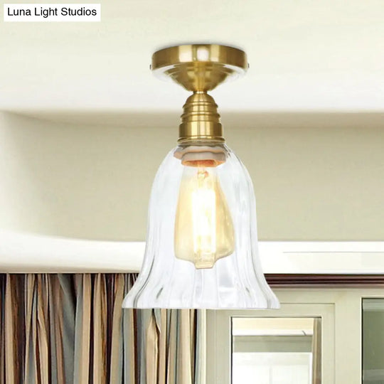 Industrial 1-Light Ceiling Fixture With Clear/Amber Glass Shade - Semi Flush Mount For Living Room