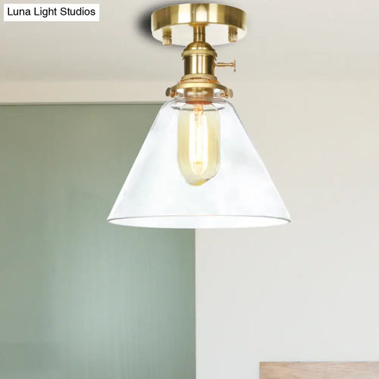 Industrial Clear/Amber Glass Semi Flush Ceiling Light Fixture For Living Room