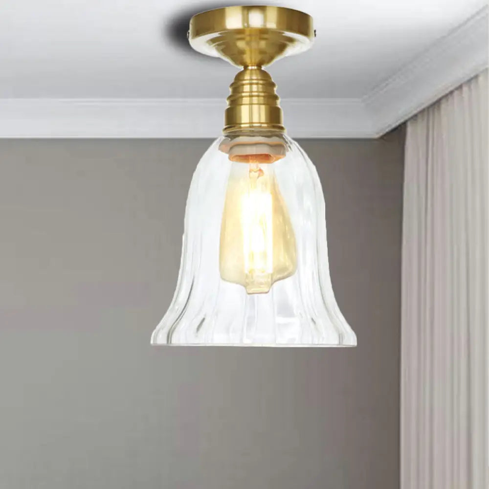 Industrial Clear/Amber Glass Semi Flush Ceiling Light Fixture For Living Room Clear / Bell