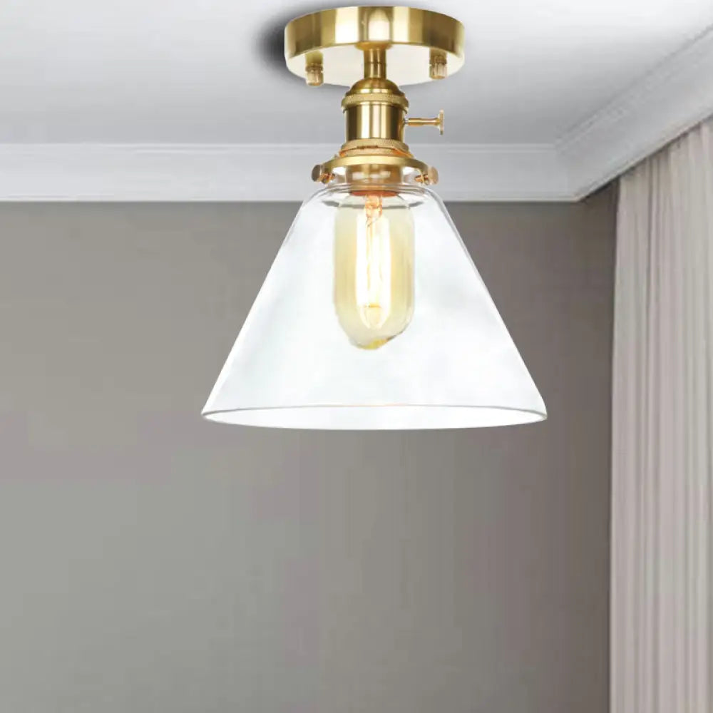 Industrial Clear/Amber Glass Semi Flush Ceiling Light Fixture For Living Room Clear / Cone