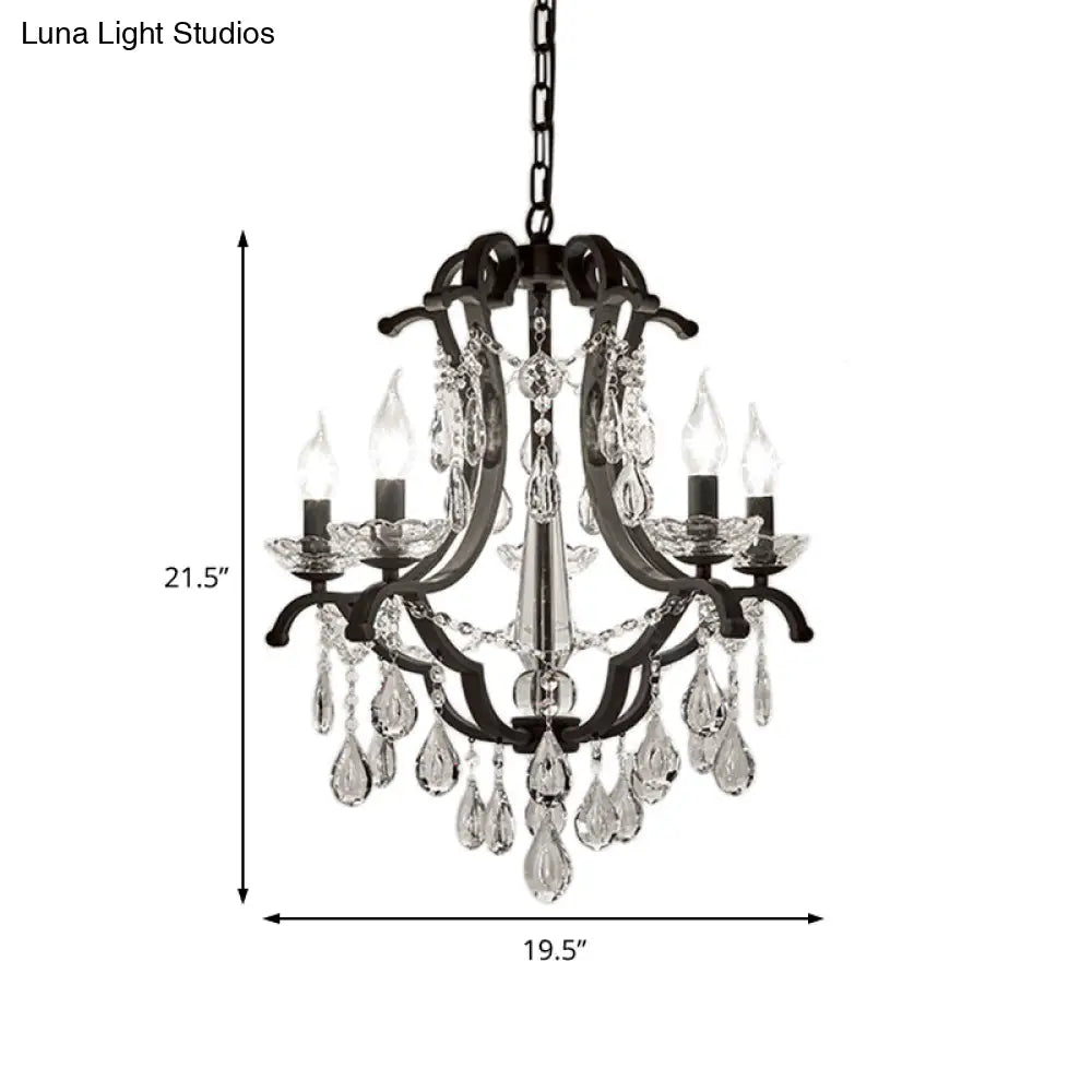 Industrial Clear Crystal Pendant Light With Flameless Candle Hanging Design - 5/6 Bulbs Black Ideal