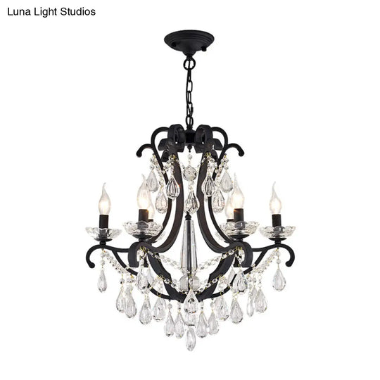 Industrial Clear Crystal Pendant Light With Flameless Candle Hanging Design - 5/6 Bulbs Black