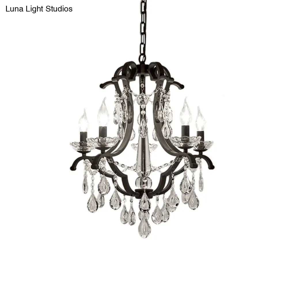 Industrial Clear Crystal Pendant Light With Flameless Candle Hanging Design - 5/6 Bulbs Black Ideal