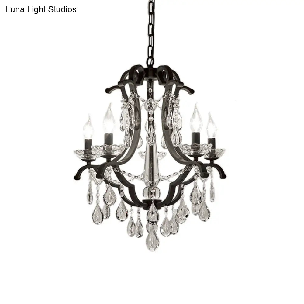 Industrial Clear Crystal Pendant Light With Flameless Candle Hanging Design - 5/6 Bulbs Black