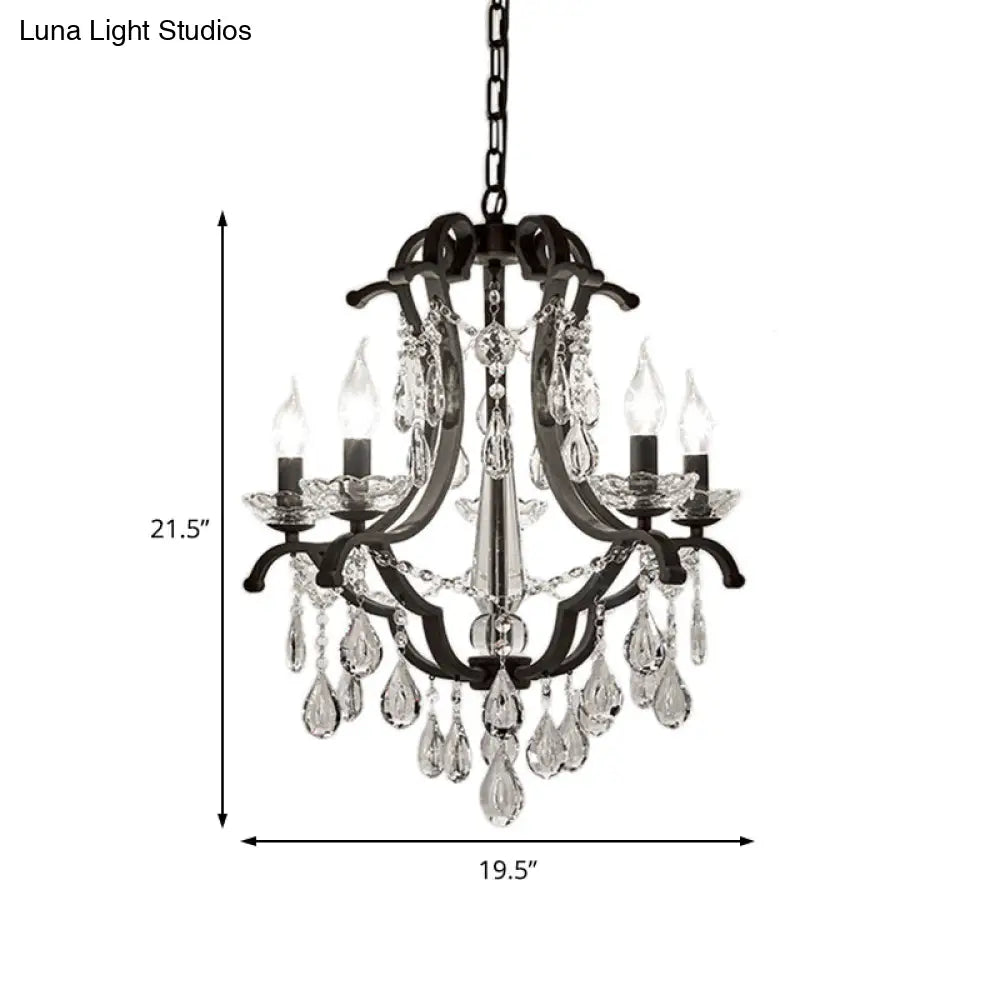 Industrial Clear Crystal Pendant Light With Flameless Candle Hanging Design - 5/6 Bulbs Black