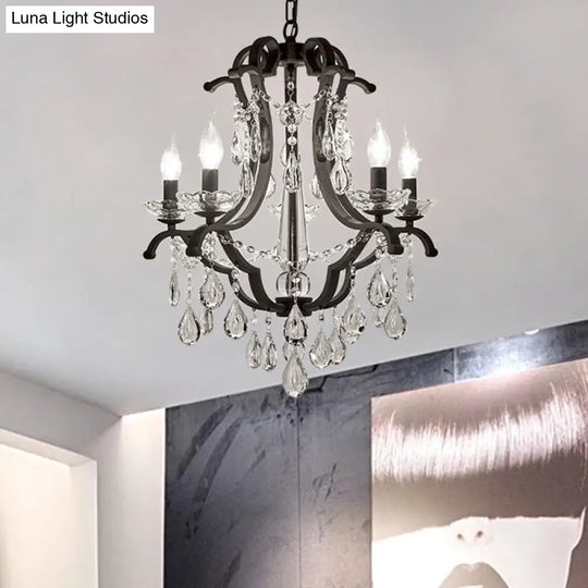 Industrial Clear Crystal Pendant Light With Flameless Candle Hanging Design - 5/6 Bulbs Black Ideal